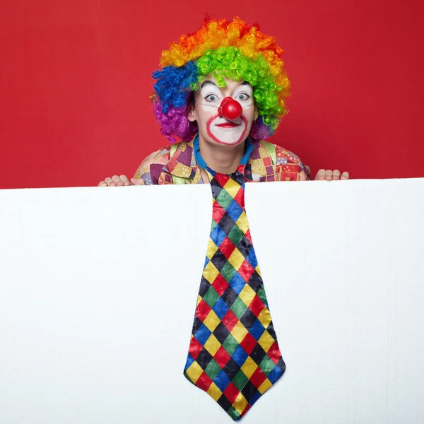 Clown med slips på Tom vit tavla — Stockfoto