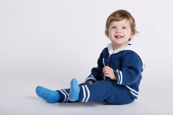 Little sailor baby on white background — Stock Photo, Image