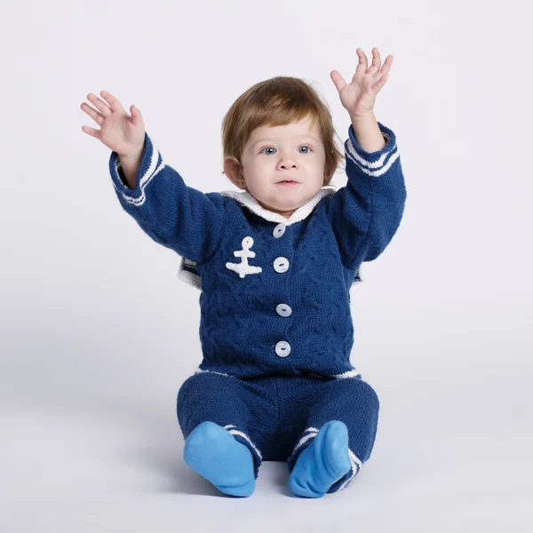 Little sailor baby on white background — Stock Photo, Image