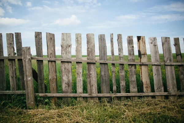 Dřevěný plot v trávě — Stock fotografie