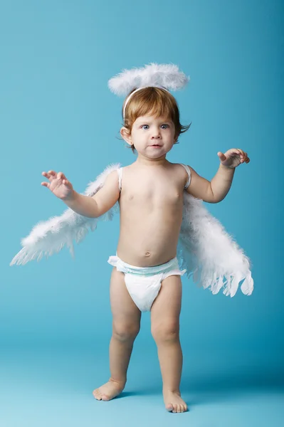 Little angel on blue background — Stock Photo, Image