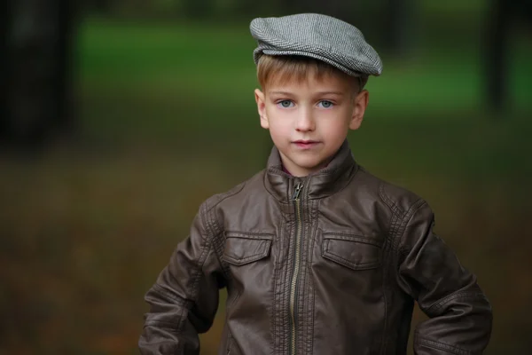 Маленький смешной мальчик в осенних листьях портрет — стоковое фото