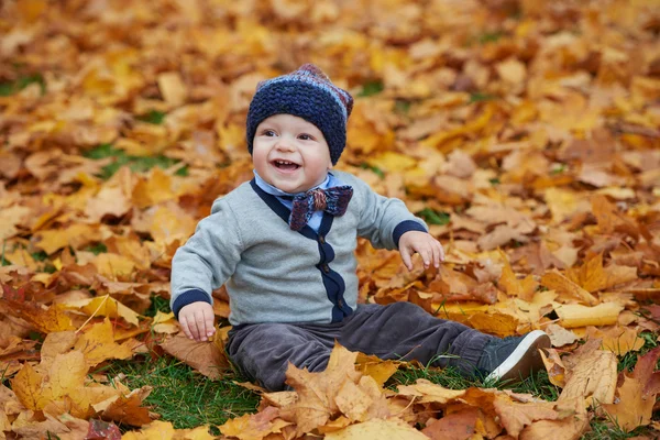 Bebê pequeno bonito no parque de outono — Fotografia de Stock