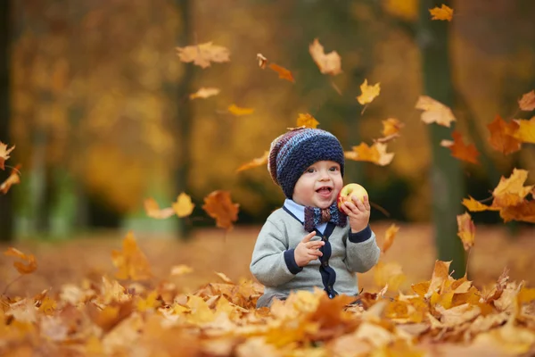 Őszi park-aranyos kis bébi — Stock Fotó