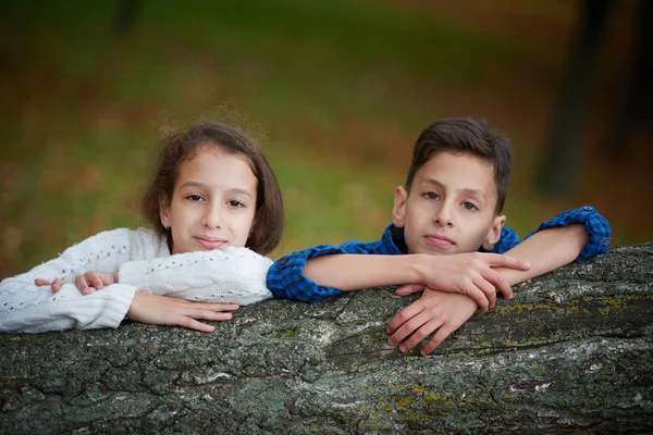 Niño y niña en el parque de otoño — Foto de Stock