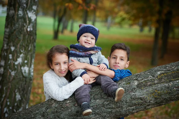 Enfants heureux dans le parc d'automne — Photo