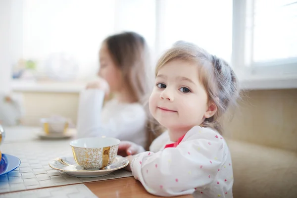 Bonito menina bebe chá — Fotografia de Stock