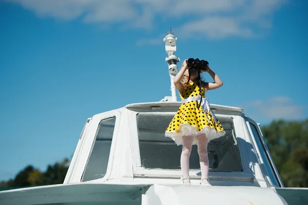 Little sweet girl on yacht — Stock Photo, Image