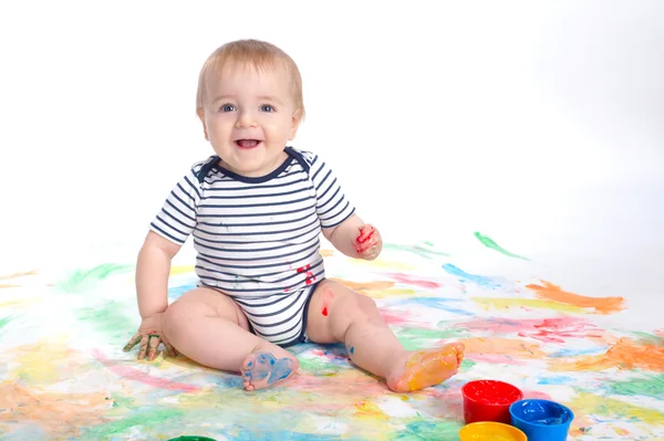 Divertido niño dedo pinta — Foto de Stock