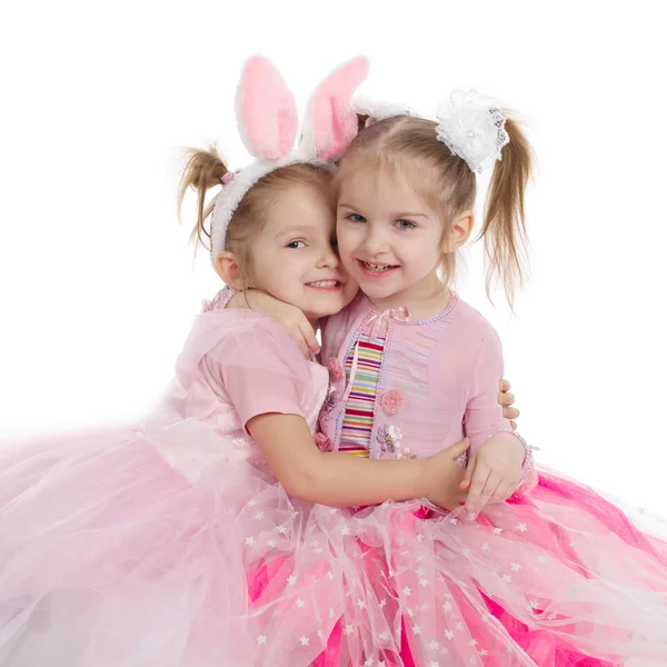 Two little girls - best friends on white — Stock Photo, Image