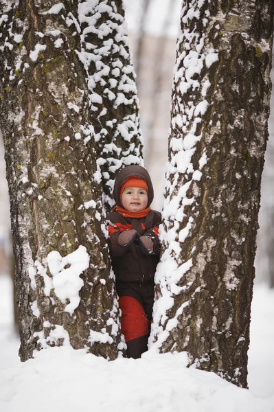 Petit garçon dans le parc d'hiver — Photo