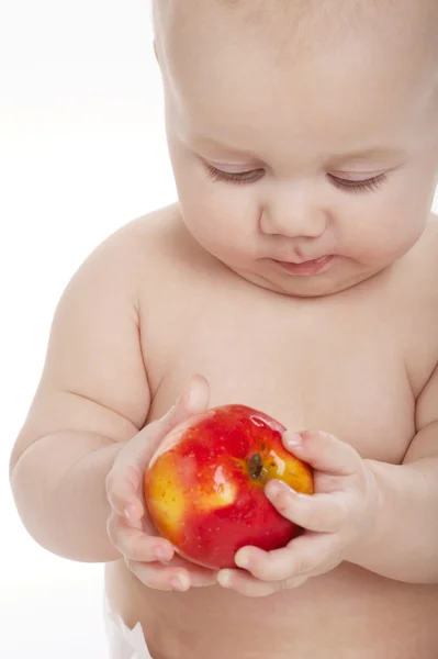 Little cute baby with apple — Stock Photo, Image