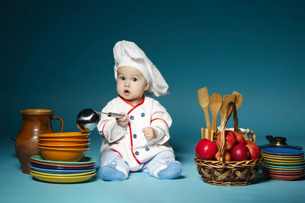 Bebê pequeno bonito com chapéu de chef — Fotografia de Stock