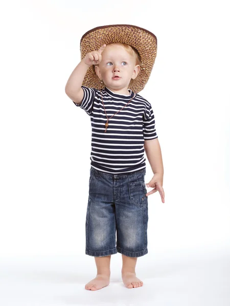 Foto des kleinen Cowboys auf weiß — Stockfoto