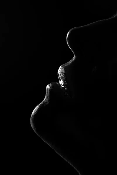 Silhouette of a woman face in black and white rim lighting — Stock Photo, Image
