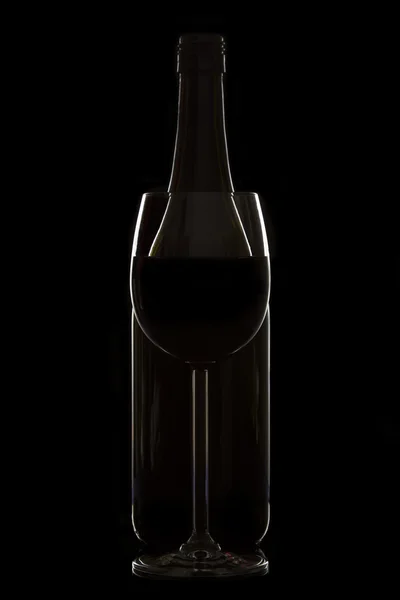 Borászati üveg és üveg fekete háttér felni világítás — Stock Fotó