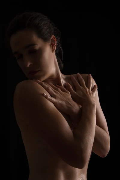 Body scape of woman neck and hand emotion conversão artística — Fotografia de Stock