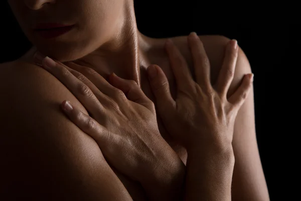 Body scape of woman neck and hand emotion conversão artística — Fotografia de Stock