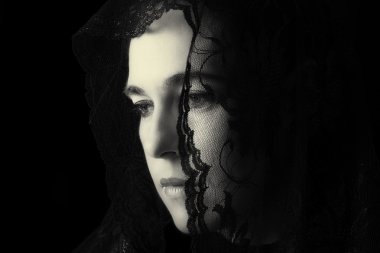 Ortadoğu kadın portre siyah Tesettür artis ile üzülmüş