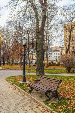 Güz manzaralı şehir parkı bulutlu bir günde.