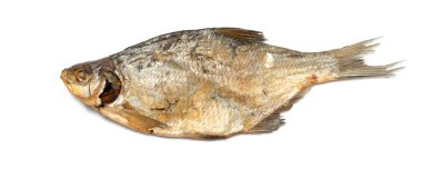 Beyaz arka planda kurutulmuş balık