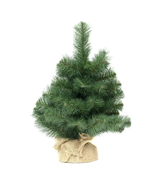 Albero Natale Artificiale Una Borsa Iuta Sfondo Bianco — Foto Stock