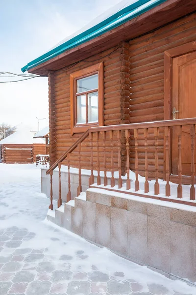 Holzblockhaus Winter — Stockfoto