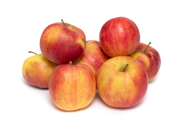 Moget Röd Gult Äpple Vit Bakgrund — Stockfoto