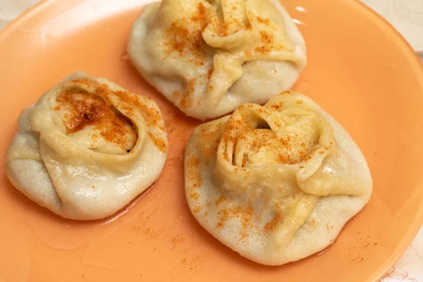 Manty Deeg Met Vlees Koken — Stockfoto