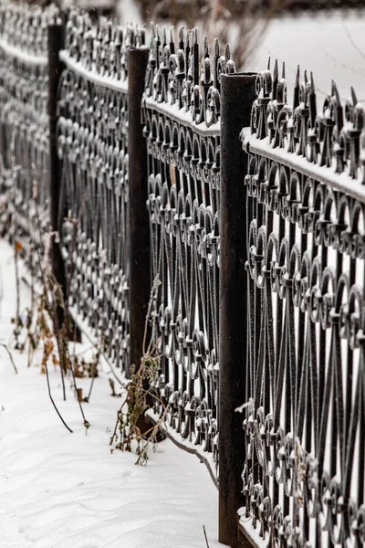 Valla Metálica Naturaleza Invernal — Foto de Stock