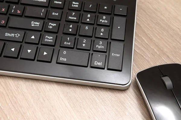 Computer Keyboard Mouse Gadgets Wooden Floor — Stock Photo, Image