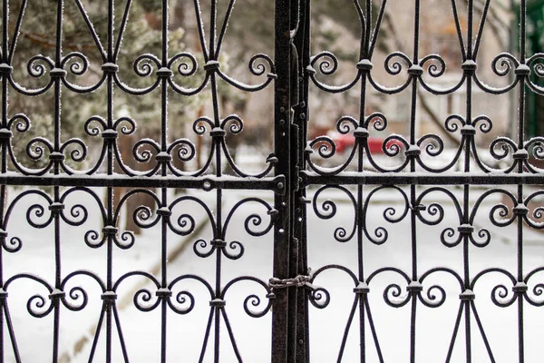 Valla Metálica Naturaleza Invernal — Foto de Stock