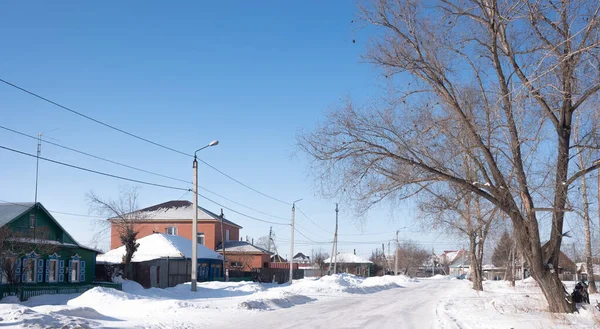 Invierno Paisaje Pueblo Casas Cubiertas Nieve —  Fotos de Stock