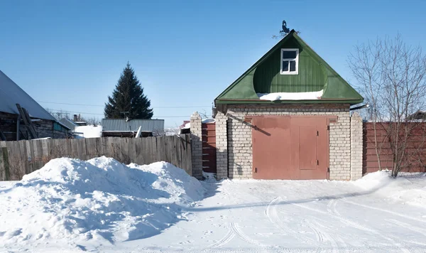 Winterlandschaft Dorfhäuser Mit Schnee Bedeckt — Stockfoto