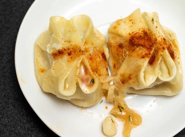 Manty Pasta Con Carne Cottura — Foto Stock