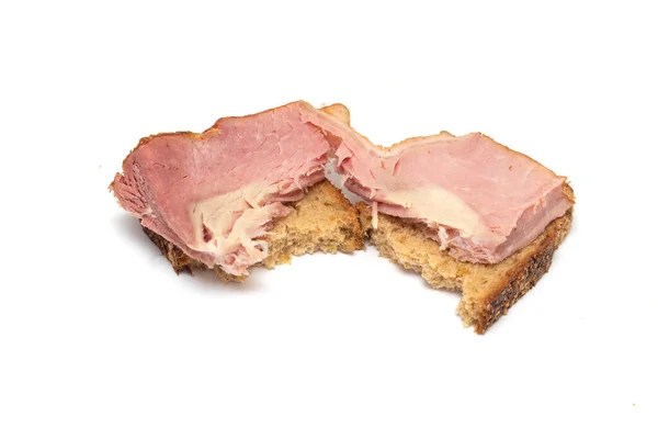 Sneetje Brood Met Ham Een Witte Achtergrond — Stockfoto