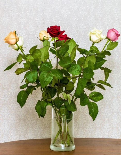 Lindo Buquê Flores Rosa Sete Peças — Fotografia de Stock