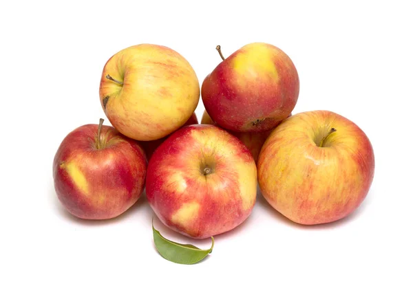 白の背景に赤黄色のリンゴを熟す — ストック写真