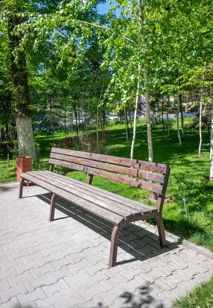 Dřevěná Lavička Parku Jarní Přírody — Stock fotografie