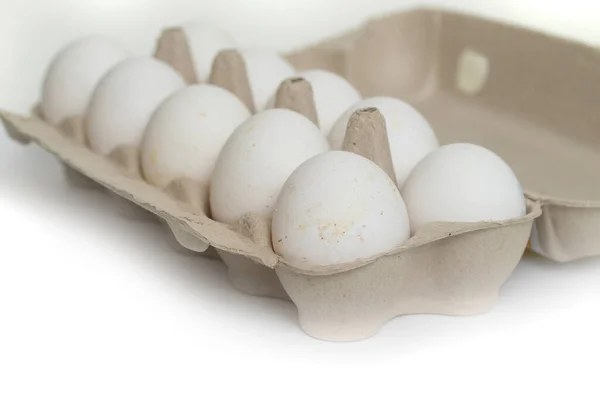 Ten Domestic Chicken Eggs Cardboard Tray — Stock Photo, Image