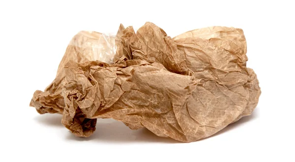 Crumpled Greasy Paper Bag White Background — Stock Photo, Image