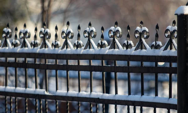 Clôture Fer Forgé Hiver Dans Neige Fond — Photo