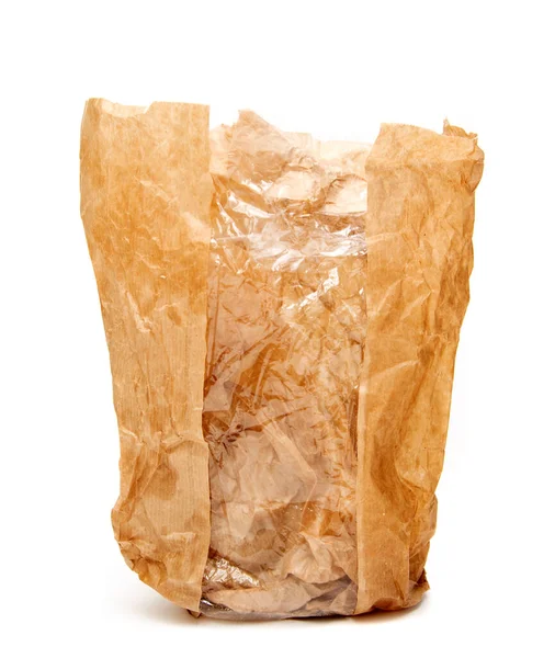 Crumpled Greasy Paper Bag White Background — Stock Photo, Image