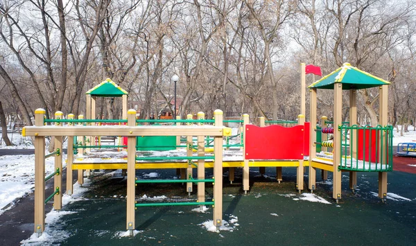 Children Wooden Playground Slides Swings Park Winter Royalty Free Stock Photos