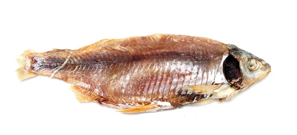 Getrockneter Fisch Bei Dem Die Haut Auf Weißem Hintergrund Liegt — Stockfoto