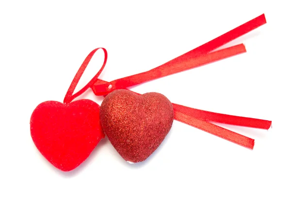 Röda hjärtan med rött band — Stockfoto