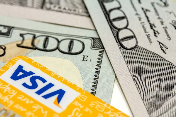 VISA credit card with american dollars — Stock Photo, Image