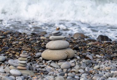 Background texture of sea pebbles, round small stones.