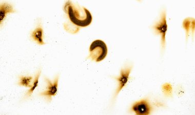 The image is a close up of a white background with a lot of burnt marks on it. The burnt marks are in various shapes and sizes, and they appear to be scattered all over the background