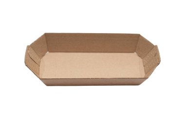 A brown cardboard tray is sitting on a white background. The tray is empty and has a rectangular shape